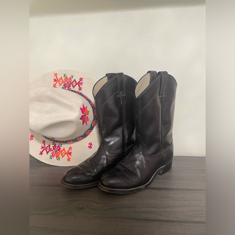 Laredo Black Leather Roper Cowboy Boots Womens Size 7 1/2 M style 6905 EUC